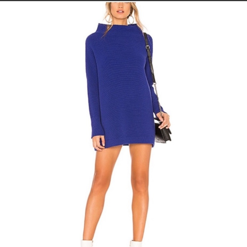 Free People Ottoman Slouchy Tunic Sweater Oversized Blue M Medium Cotton Blend